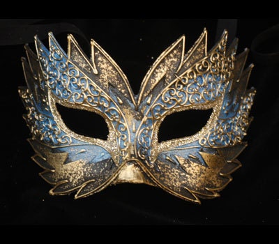 Maschera Di Venezia, maschera originale in cartapesta, fatta a Venezia - Oro con blu, argento, violetto, rosso e argento V10/11/12/13/20