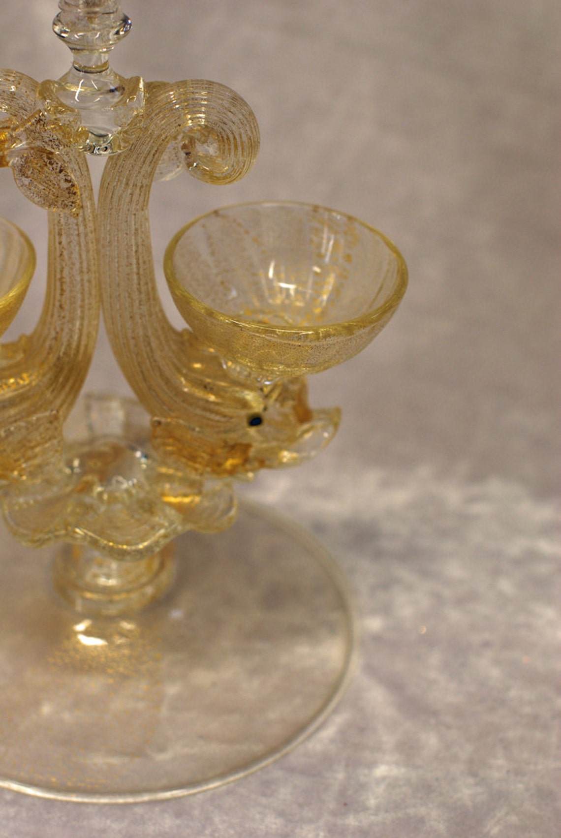 Murano Blown Glass Soltcellar With Two Dolphins, Venetian Home Decor ...