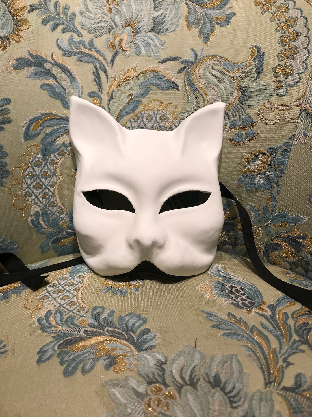 Blank White Gatto Grezzo Venetian Cat Masquerade Mask SKU 070blank