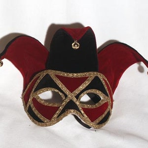 Máscara de olho de palhaço, máscara de bobo da corte, máscara de baile de máscaras para homens e mulheres, vermelho veneziano e preto ou colorido Jolly D24/25