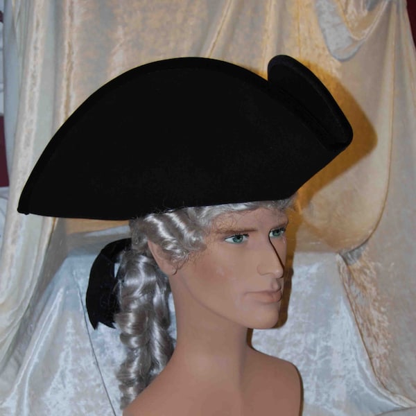 Tricorn Hut - Schwarze Tricorn - Piraten Tricorn Mütze - PiratenKostüm - Historische Herrenmütze aus Wolle - 18 cm hoch - Mütze.03