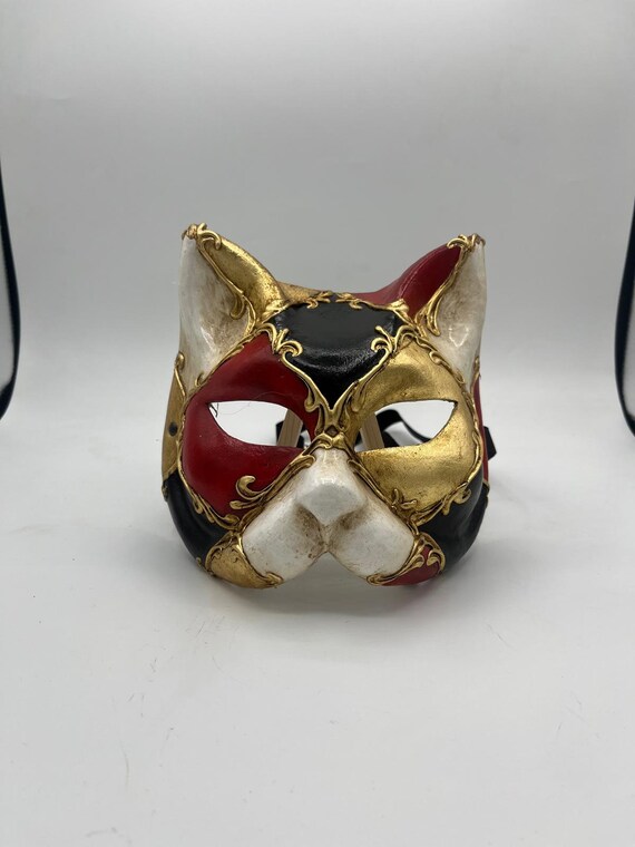 ベネチアンマスク キャット 猫 仮面 イタリア製 ゴールド  レッド ベネチアンマスク カーニバルマスク 仮面 猫 キャット ゴールド