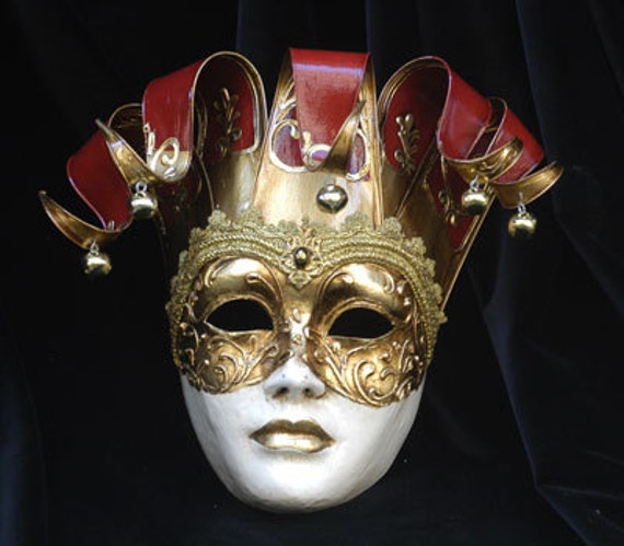 Joker Mask - Jester Masquerade Mask - Full Face Venetian Mask Gold and Red/Gold and White- Home Decor, Interior Design Mask F29/F30