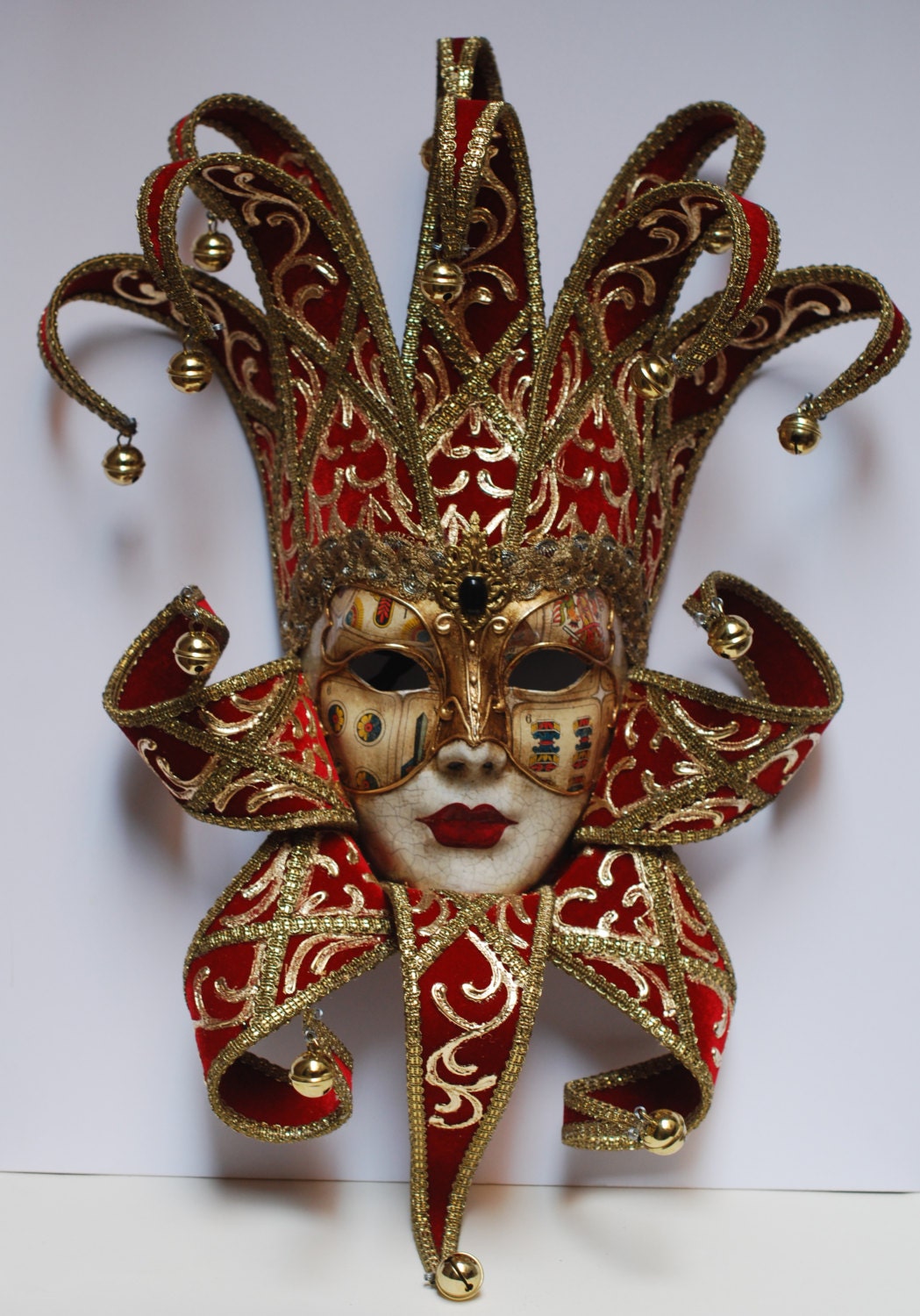 Jester Mask With Collar Red and Gold Joker Etsy Hong Kong