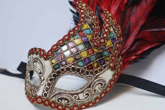 Harlequin Eyemask With Side Feather Eye Masks Female Harlequin Eyemask With Side Feather Eye Masks Female