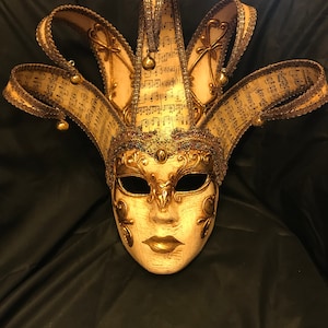 Jester Mask - White and Gold Joker - Wall-decoration- Venetian Mask - Full Face Venetian Mask