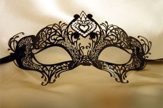 Elegant Black iheart Metal Laser Cut Venetian Halloween Ball Masquerade Mask /'