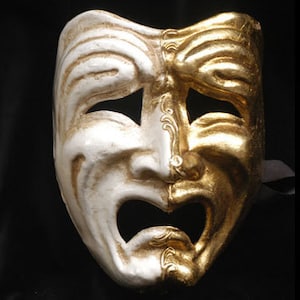 Maschera tragica Maschera comica, maschera tragicomica realizzata a Venezia in cartapesta, della Commedia dell&#39;Arte F04/03