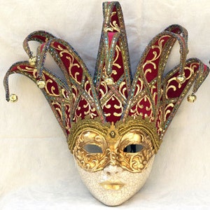 Máscara Joker - Máscara Jester Masquerade - Máscara veneziana de rosto inteiro Ouro e Vermelho/ Ouro e Azul - decoração de casa Jester, máscara de design de interiores F23/F24