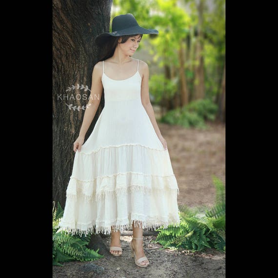 Off White Boho Maxi Dress Summer Bohemian Beach Wedding Etsy