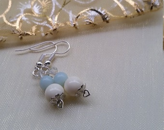 Blue, Powder Blue and White Earrings, Vintage, New, Upcycled, Recycled