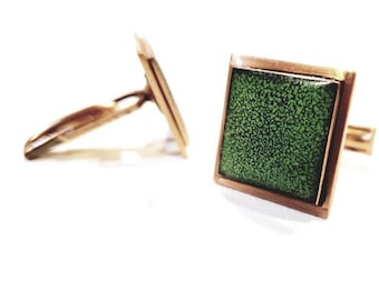 Vintage Copper Cufflinks, Copper and Green, Pat. Pend., Mod, Minimalist, Retro, Gifts for him