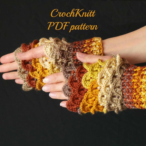gants, Crochet mitaines gants PDF patron par CrochKnitt, manchons, mitaines, point de crocodile, téléchargement immédiat