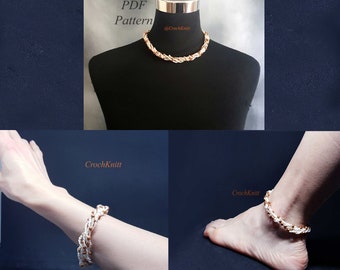 a set of twisted strings beaded necklace, bracelet & anklet, PDF file by CrochKnitt- 3 in 1 - necklace, bracelet, anklet, pdf pattern