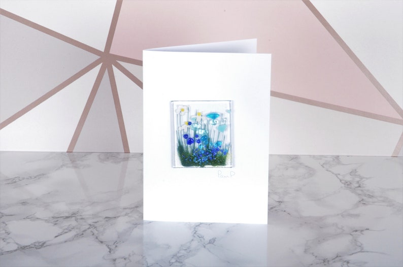 Handmade Fused Glass Art Cards Wildflower, Cornflower, Blooming, Violet, Daffodil, Daisy, Gerbera, Poppy, Beach mothers day cornflower