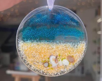 Beach Fused Glass Suncatcher Hanging Decoration, ideal for Birthday Gift, Mothers Day, Fathers Day & Christmas