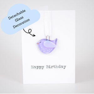 Carte de voeux suspendue violet petit oiseau - intérieur vierge - fête des mères - anniversaire - merci - penser à vous félicitations - anniversaire