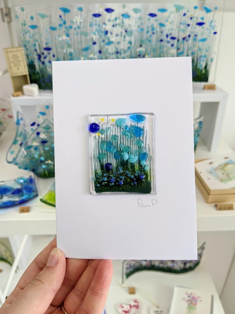 Cornflower Fused Glass Greeting Card Blank Inside Birthday New Home Congratulations image 1