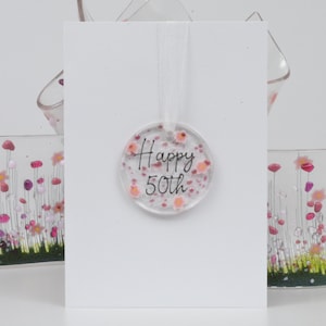 50e Anniversaire / Carte d'anniversaire en verre fusionné - Vierge à l'intérieur avec souvenir amovible