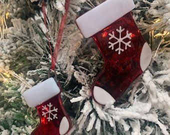 Fused Glass Christmas Stocking Ornament – Handmade Holiday Decoration – Small & Large Sizes