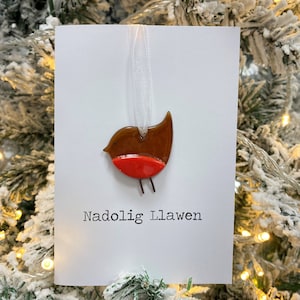 Carte Robin Fused Glass Nadolig Llawen (Gallois pour Joyeux Noël) - Vierge à l'intérieur - avec souvenir amovible