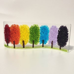 Handmade Fused Glass Art - Large Magical Rainbow Trees