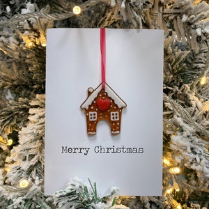 Carte en verre fusionné maison en pain d'épice - intérieur vierge - avec souvenir amovible - période des fêtes de Noël