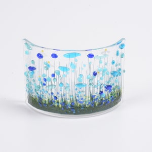 Handmade Fused Glass Art - Cornflowers Curve