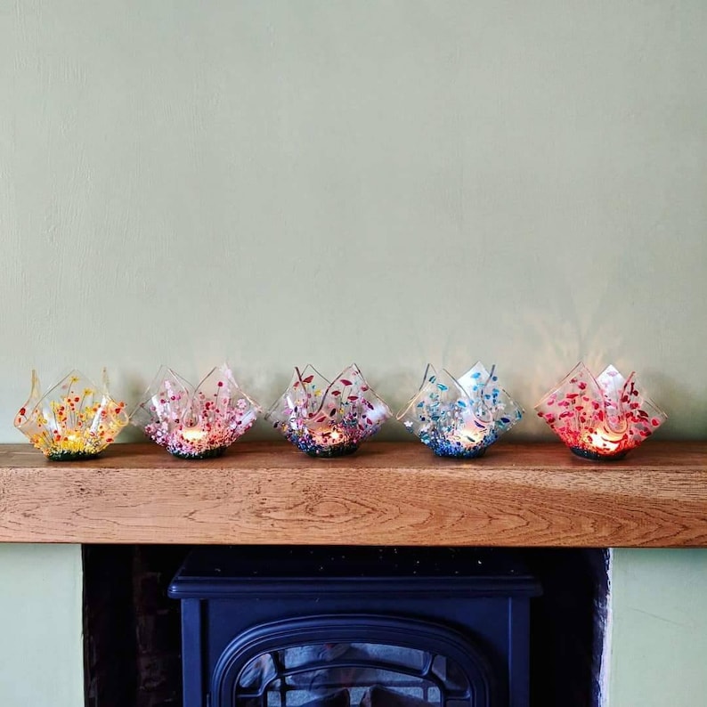 Handcrafted Fused Glass Art Tealight Holders/ Vases Etsy UK