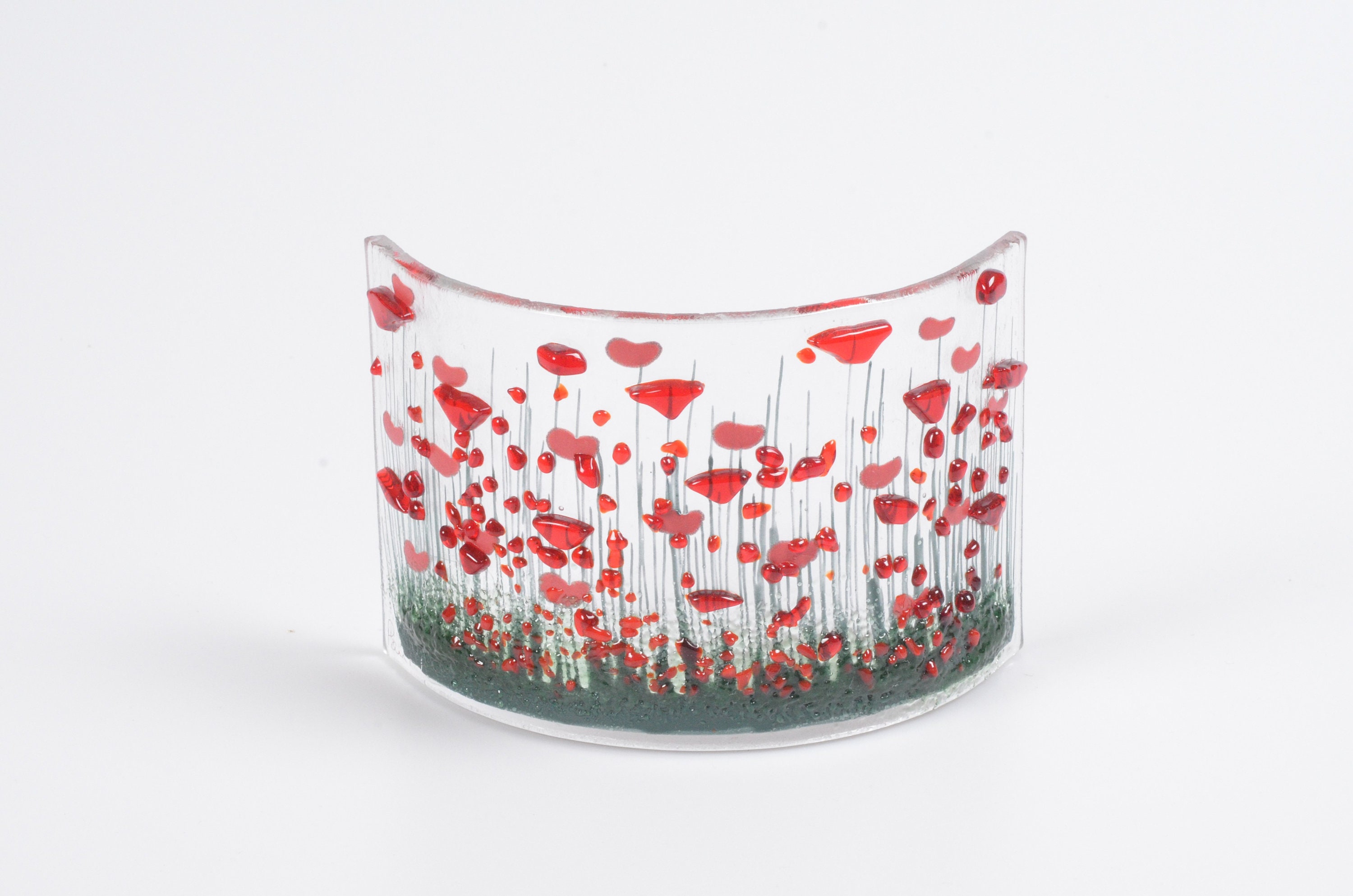 Handmade Fused Glass Poppy Curve Red Floral Home Decor