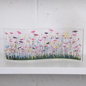 Handmade Fused Glass Art - Large Wildflower Wave