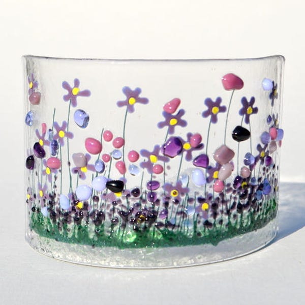 Handcrafted Fused Glass Art - Violets Curve