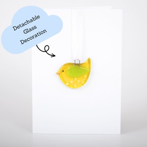 Carte de voeux jaune petit oiseau suspendue - intérieur vierge - fête des mères - anniversaire - merci - penser à vous félicitations - anniversaire