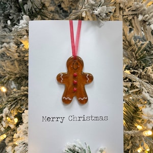 Carte en verre fusionné bonhomme en pain d'épice - intérieur vierge - avec souvenir amovible - période des fêtes de Noël