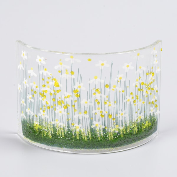 Handcrafted Fused Glass Art- Daisy Curve - Birthday Gift - Wedding Gift - New Home Gift - Golden Wedding Anniversary Gift