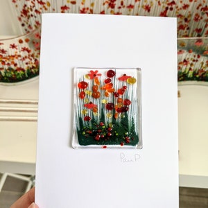 Carte de voeux en verre Gerbera Fused - Vierge à l'intérieur - Anniversaire - Merci - Nouvelle maison - Fleurs - Anniversaire