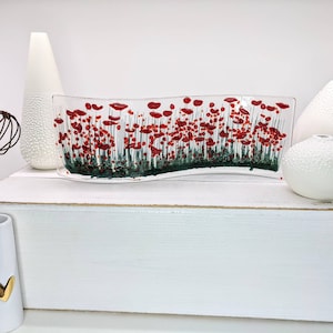 Handmade Fused Glass Art- Poppy Small Wave