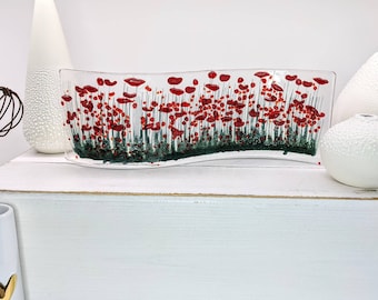 Handmade Fused Glass Art- Poppy Small Wave