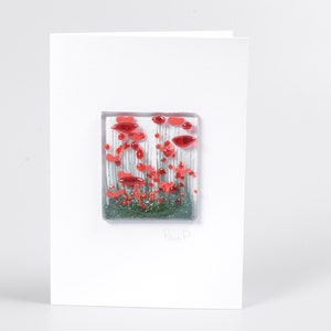 Poppy Fused Greeting Glass Card - Blank Inside - Birthday - Thank you - Remembrance