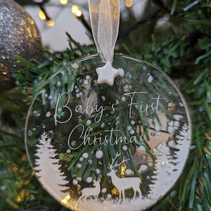 Handmade Fused Glass Hanging Christmas Tree Decoration - Baby&#39;s First Christmas