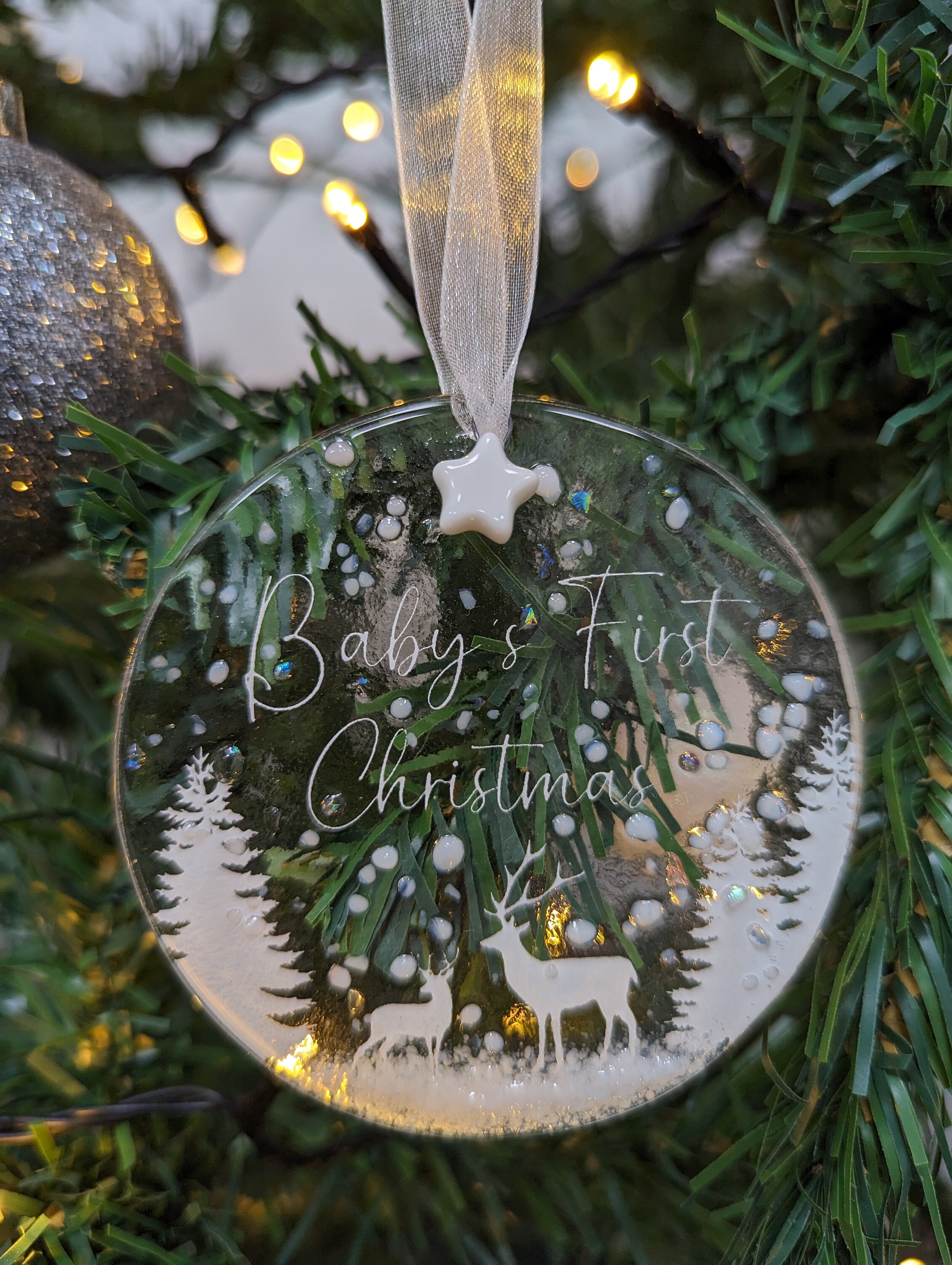 Handmade Fused Glass Hanging Christmas Tree Decoration - Baby's