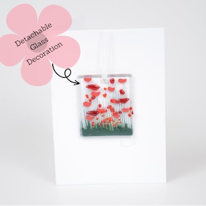 Carte de voeux suspendue en verre Poppy - Blanc à l'intérieur - Anniversaire - Merci - Commémoration