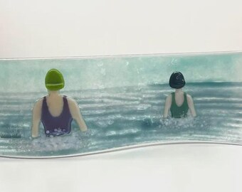 Handcrafted Fused Glass Art - Wild Swimmers Wave