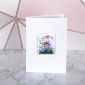 Handmade Fused Glass Art Cards Wildflower, Cornflower, Blooming, Violet, Daffodil, Daisy, Gerbera, Poppy, Beach mothers day Wildflower