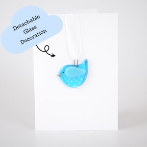 Carte de voeux suspendue petit oiseau bleu clair - Intérieur vierge - Fête des mères - Anniversaire - Merci - Je pense à vous Félicitations