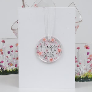 60e carte d'anniversaire / Carte d'anniversaire en verre fusionné - Vierge à l'intérieur avec souvenir amovible