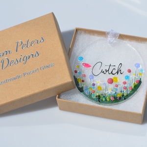 Cwtch (Welsh for Hug) Wildflower Fused Glass Suncatcher Hanging Decoration, ideal for Birthday Gift, Births, Weddings, Graduation