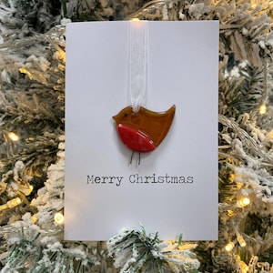 Carte de Noël en verre fusionné Robin - intérieur vierge - avec souvenir amovible - période des fêtes