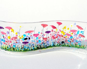Handcrafted Fused Glass Art - Wild Garden Wave