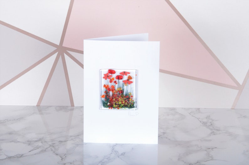 Handmade Fused Glass Art Cards Wildflower, Cornflower, Blooming, Violet, Daffodil, Daisy, Gerbera, Poppy, Beach mothers day Gerbera
